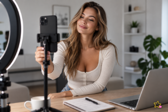Content Creator erstellt Instagram-Inhalte mit Smartphone